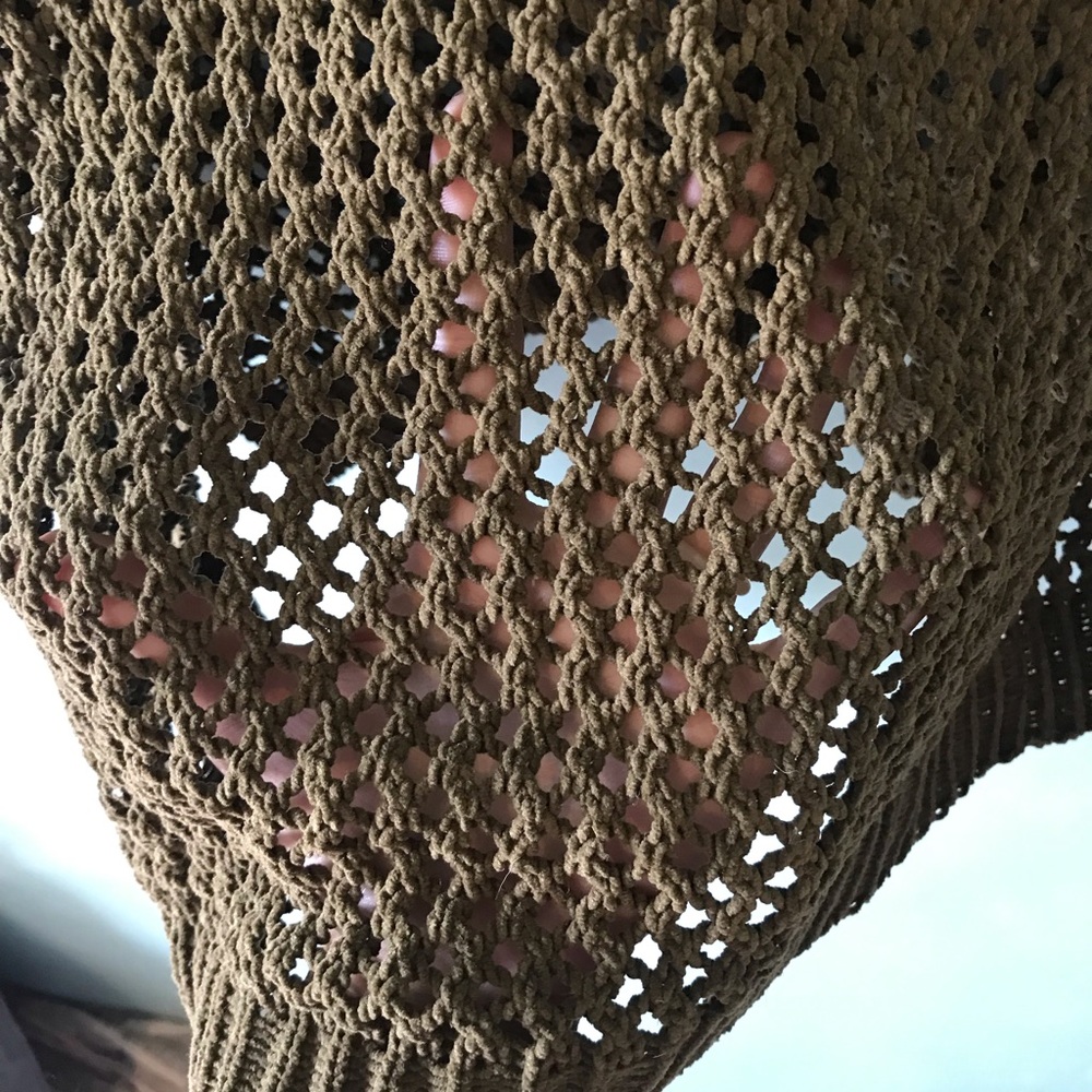 Maurices Olive Open-Weave V-Neck Hoodie Sweater - Picture 3 of 4